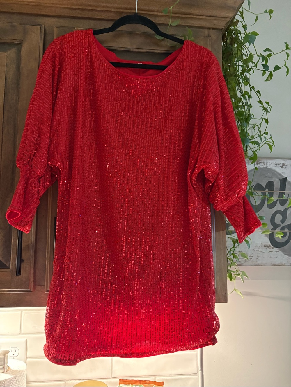 Red Sequin Women's Top -mini Dress- Elegant Party Blouse